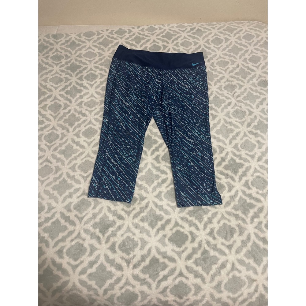 Nike Dri-FIT Women XL Capri Leggings Navy Blue Teal Abstract Splatter Athletic